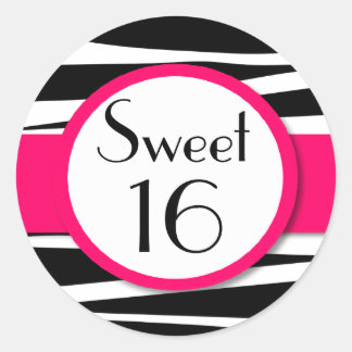 16 . Geburtstag Pink Zebra Lollipop Einladung Fron Runder Aufkleber