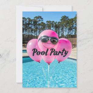 16 . Geburtstag Pool Party Rosa Balloons Einladung