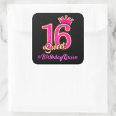 16 . Geburtstag Princess Crown, 16. Geburtstagskön Quadratischer Aufkleber (Tasche)