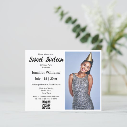 16 . Geburtstag qr Code Foto Einladung (Stehend Vorderseite)