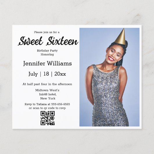 16 . Geburtstag qr Code Foto Einladung (Vorderseite)