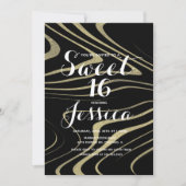 16. Geburtstag | Quarzglas Liquid Imitats Gold Zeb Einladung (Vorderseite)