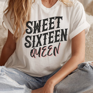 16 . Geburtstag Queen Bold Black & Blush Typografy T-Shirt