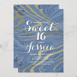 16. Geburtstag Quince Marble Liquid L Blue Imita Einladung