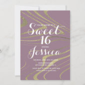 16. Geburtstag | Quince Marble Violet Imitate Gold Einladung (Vorderseite)