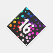 16. Geburtstag Rainbow Dots auf Black Serviette (Ecke)