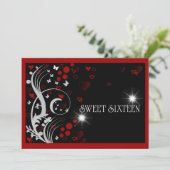 16 . Geburtstag Red Black Sparkle Butterflies Einladung (Stehend Vorderseite)