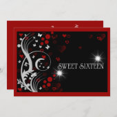 16 . Geburtstag Red Black Sparkle Butterflies Einladung (Vorne/Hinten)