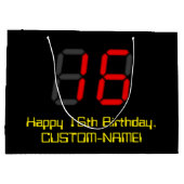 16. Geburtstag: Red Digital Clock Style "16" + Nam Große Geschenktüte (Rückseite)