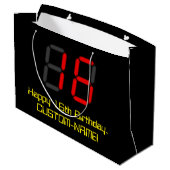 16. Geburtstag: Red Digital Clock Style "16" + Nam Große Geschenktüte (Rückseite Schrägansicht)