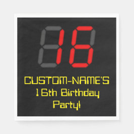 16. Geburtstag: Red Digital Clock Style "16" + Nam Serviette