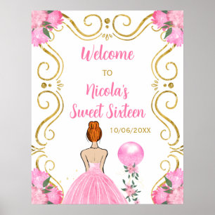 16 . Geburtstag Red Hair Princess Pink Willkommen Poster