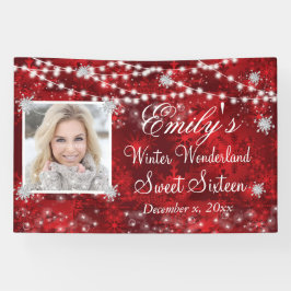 16 . Geburtstag Red White Winter Wonderland Lights Banner