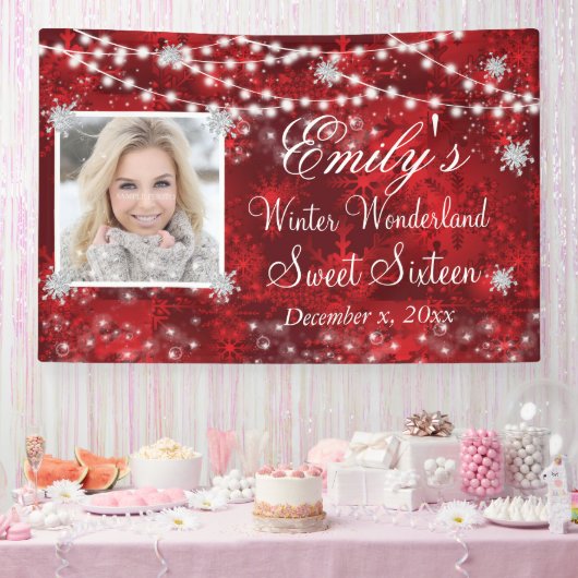 16 . Geburtstag Red White Winter Wonderland Lights Banner (Party)