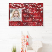 16 . Geburtstag Red White Winter Wonderland Lights Banner (InSitu)