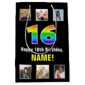 16. Geburtstag: Regenbogen "16", benutzerdefiniert Mittlere Geschenktüte (Vorderseite)