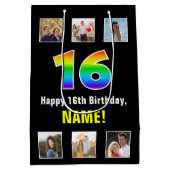 16. Geburtstag: Regenbogen "16", benutzerdefiniert Mittlere Geschenktüte (Rückseite)