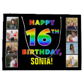 16. Geburtstag: Regenbogentext, benutzerdefinierte Große Geschenktüte (Rückseite)