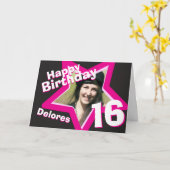 16. Geburtstag rosa benutzerdefinierte Fotokarte Karte (Gelbe Blume)