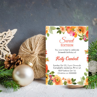 16 . Geburtstag Rosa Blumengeburtstag Einladung