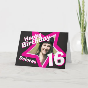16. Geburtstag rosa personalisierte Fotokarte Karte