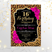 16. Geburtstag - Rosa Rosen Leopard Print