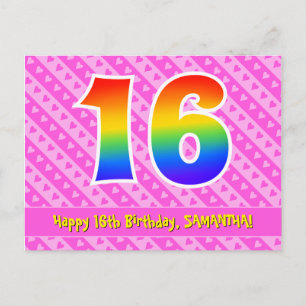 16. Geburtstag: Rosa Streifen & Herz, Regenbogen 1 Postkarte