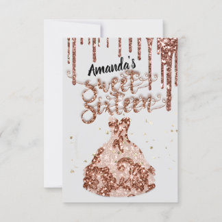 16 . Geburtstag Rose Dress Glitzer Tropfen Schwarz Einladung