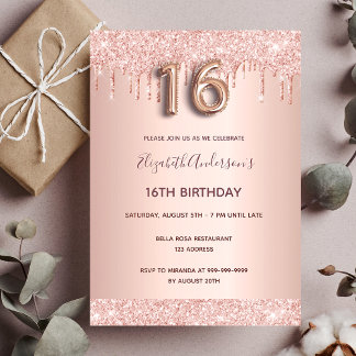 16. Geburtstag Rose Gold Glitzer Tropfen Rosa Glam Einladung