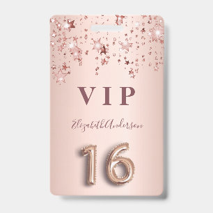 16. Geburtstag rose-gold pinkfarbene Sterne Ballon Ausweis