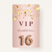 16. Geburtstag Rose goldrosa Sterne Ballonskript Ausweis (Vorderseite)