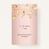 16. Geburtstag Rose goldrosa Sterne Ballonskript Ausweis (Rückseite)