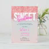 16 . Geburtstag Rose Rosa Glitzer Geburtstag Einladung (Stehend Vorderseite)