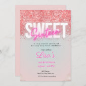 16 . Geburtstag Rose Rosa Glitzer Geburtstag Einladung (Vorne/Hinten)
