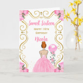 16 . Geburtstag Rote Haare Prinzessin in Rosa Karte (Gelbe Blume)