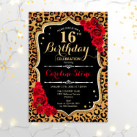 16. Geburtstag - Rote Rosen Leopard Print