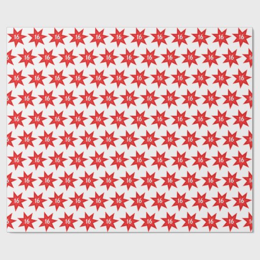 16. Geburtstag Roter Star Geschenkpapier (Flach)