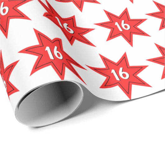 16. Geburtstag Roter Star Geschenkpapier (Rolleneckpunkt)