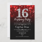 16. Geburtstag - Rotes Silber Einladung (Vorderseite)