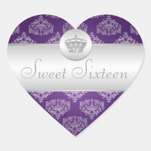 16 . Geburtstag Royal Crown Lila Herz-Aufkleber (Vorderseite)