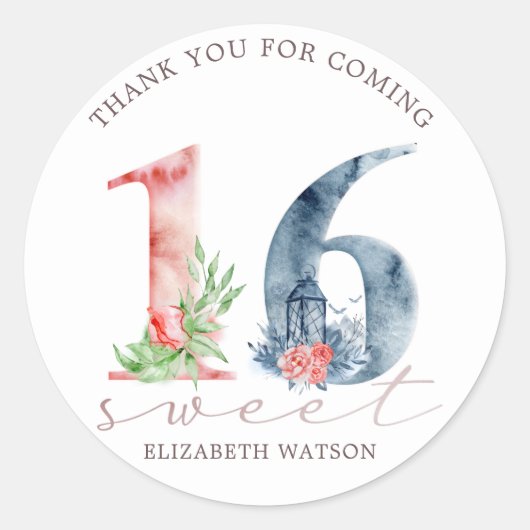 16 . Geburtstag Runder Aufkleber (Vorderseite)