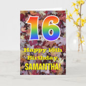 16. Geburtstag; Rustikale Herbstblätter; Regenboge Karte (Gelbe Blume)