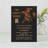 16. Geburtstag Rustikaler Cowboy-Hut und Lederstie Einladung (Stehend Vorderseite)