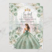 16 . Geburtstag Sage Green Princess Blumenburg Einladung (Vorne/Hinten)