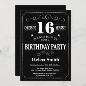 16. Geburtstag Schwarz-Weiß-Halbpension Einladung (Vorne/Hinten)