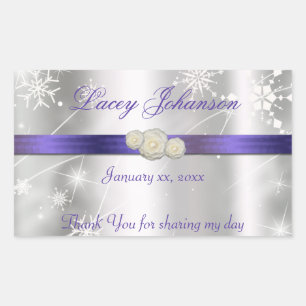 16 . Geburtstag, Silber und Lila Wasser/Weinflasch Rechteckiger Aufkleber