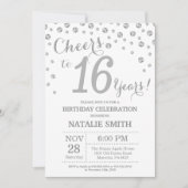 16. Geburtstag Silberner Glitzer Diamant Einladung (Vorderseite)