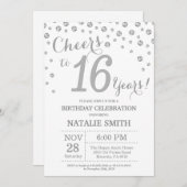 16. Geburtstag Silberner Glitzer Diamant Einladung (Vorne/Hinten)