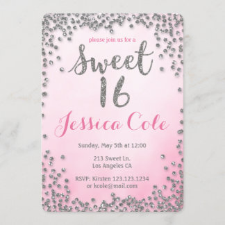16 . Geburtstag Silver Glitzer Geburtstagseinladun Einladung
