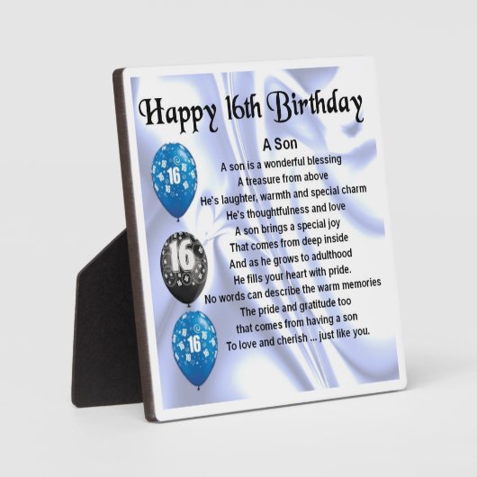16. Geburtstag Son Poem Plaque Fotoplatte (Vorderseite)